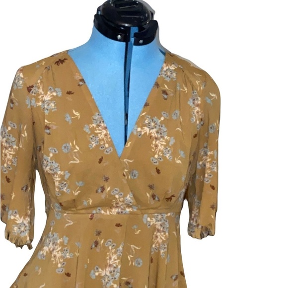 Free People Gold Floral Fully Lined Dress Size Small boho festival - Picture 6 of 15